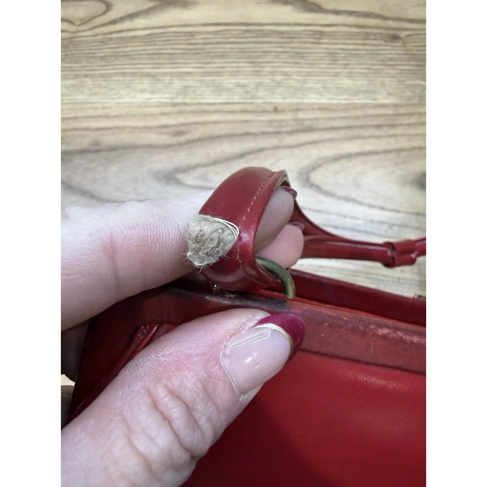 VTG 1950s red leather Dofanette frame hinged handbag purse France‎ Granny